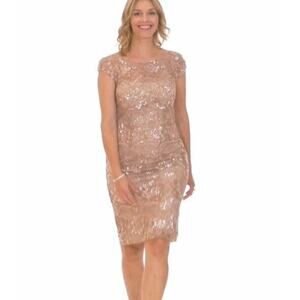 Alex Evenings Women’s Dress Size 8 Rose Gold Sequin Lace Sheath Cocktail Formal